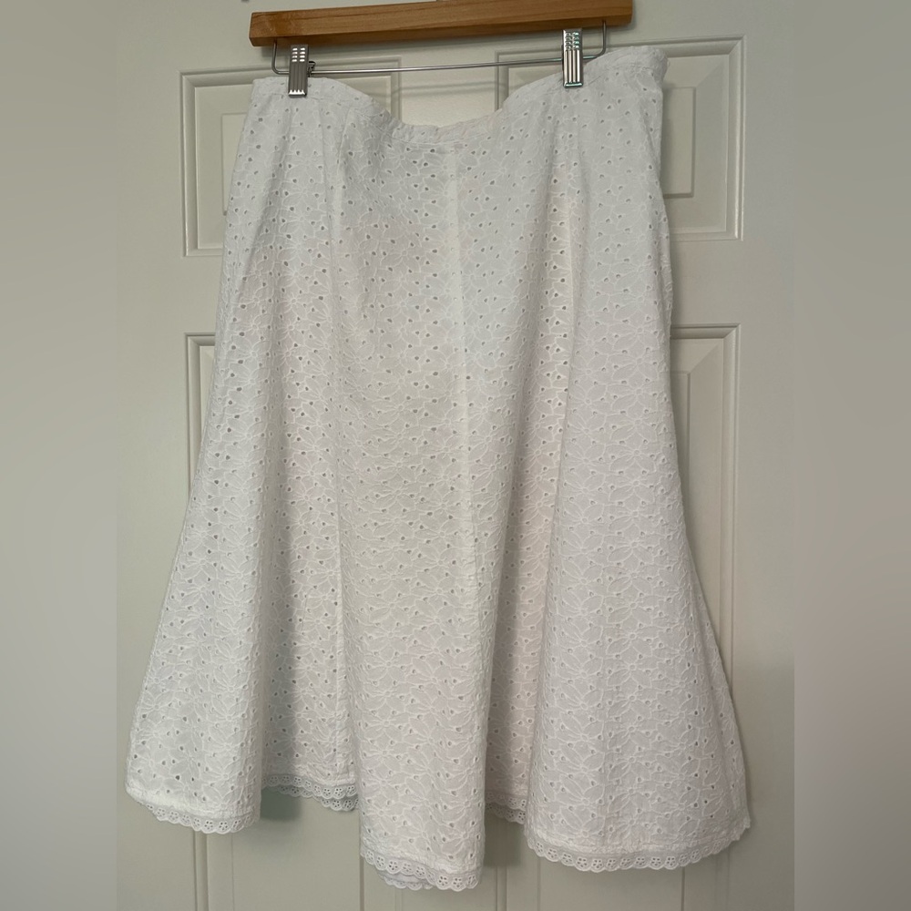 JM Collection Aline Eyelet Skirt Womens Size 16 Petite White  Lace Trim Lined